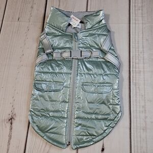 MEDIUM Martha Stewart Mint Green Dog Harness Puffer Jacket Quilted Fleece Lined